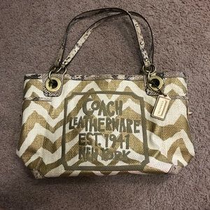 Coach Zebra Print Raffia Tote